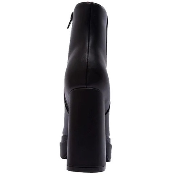 Last Pair! Qupid Black Elevated Zip Up Chunky Heel Platform Moto Boot Ankle Boot - Picture 5 of 6